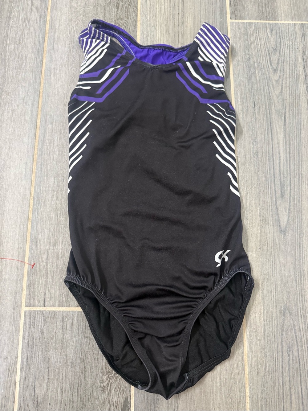 GK Black & Purple Girls' Leotard with Stripe Detail